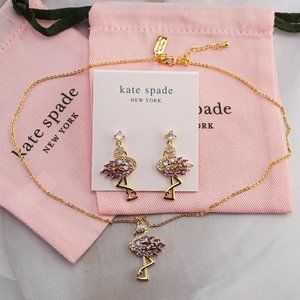 SET of 2: Kate Spade Pink Flamingo Earrings and Necklace Matching Bundle Set